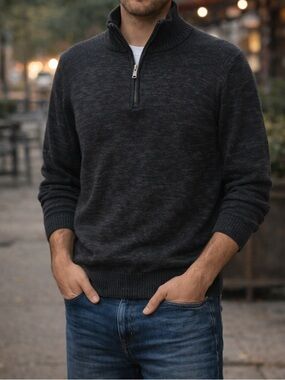 Covington Men’s Quarter Zip Mock Neck Sweater | Dark Gray Pullover | Size L